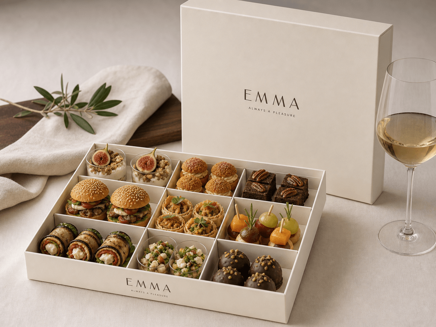 מארז מתנה ממותג בצבע הקרם של Emma